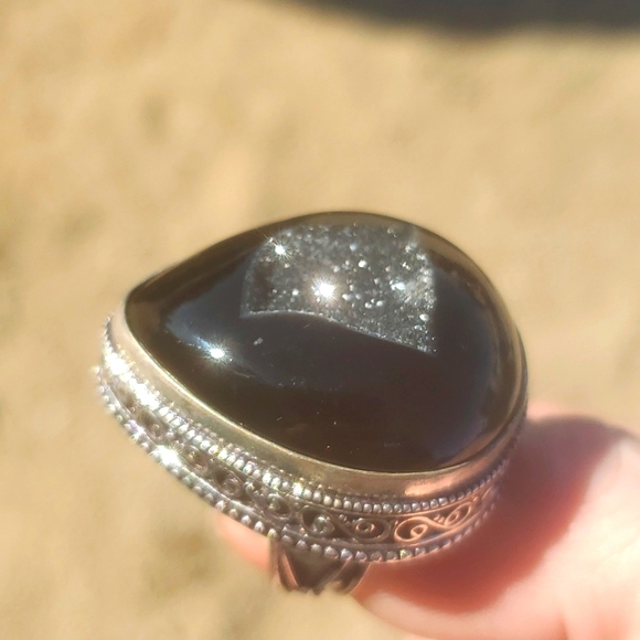 New Oversized Black Agate Druzy 925 Silver Ring. - Picture 13 of 16